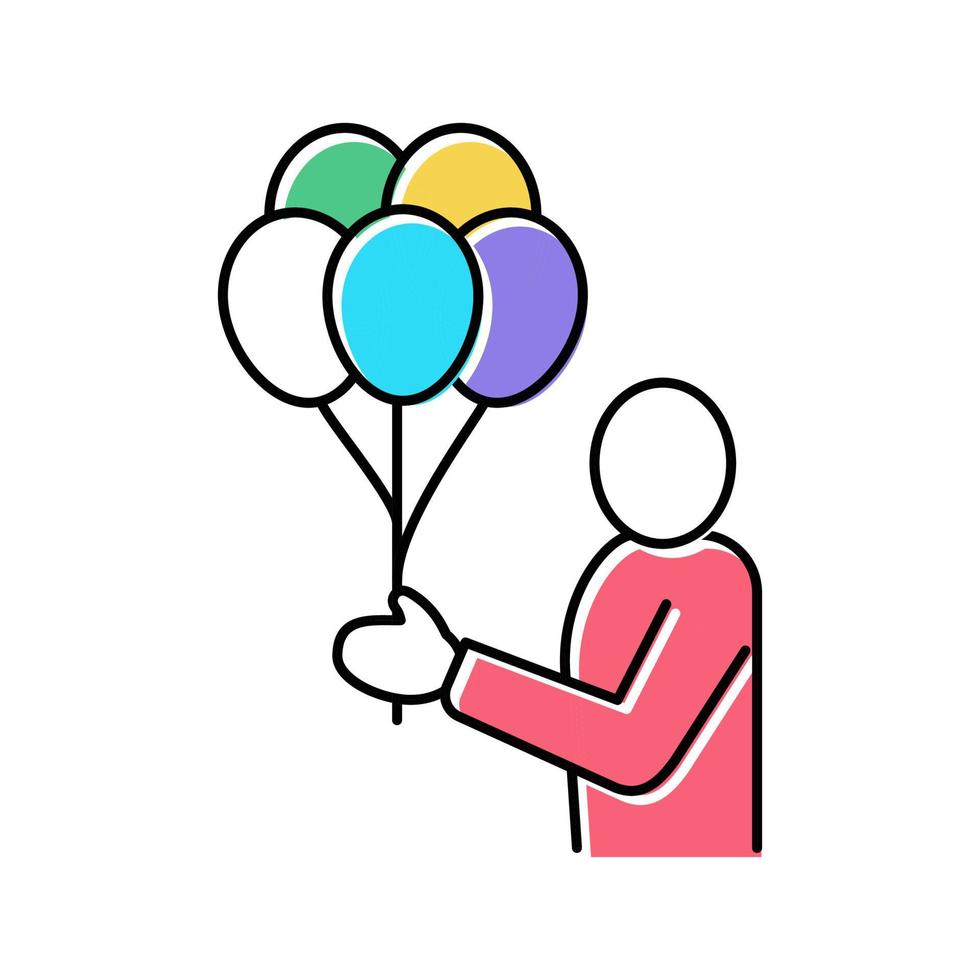 ballon cadeau tenant illustration vectorielle d'icône de couleur humaine vecteur