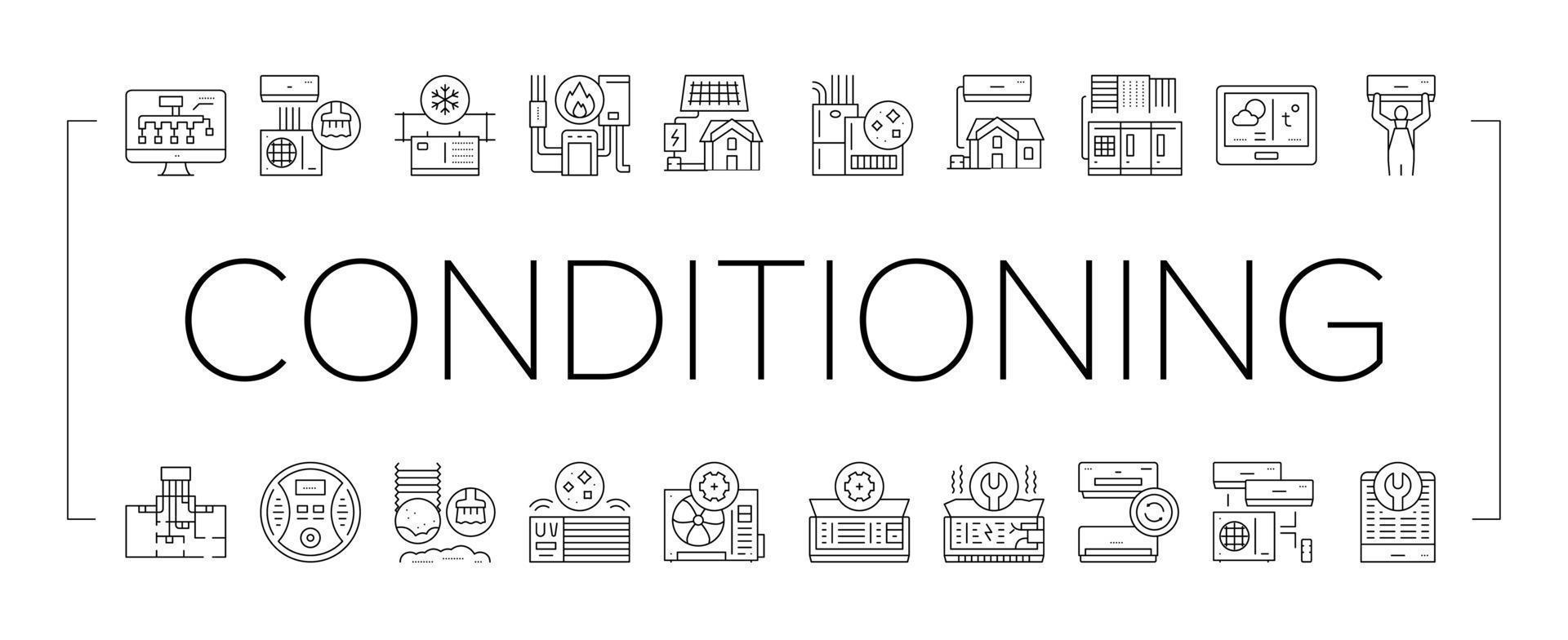 système de conditionnement électronique icônes définies vecteur