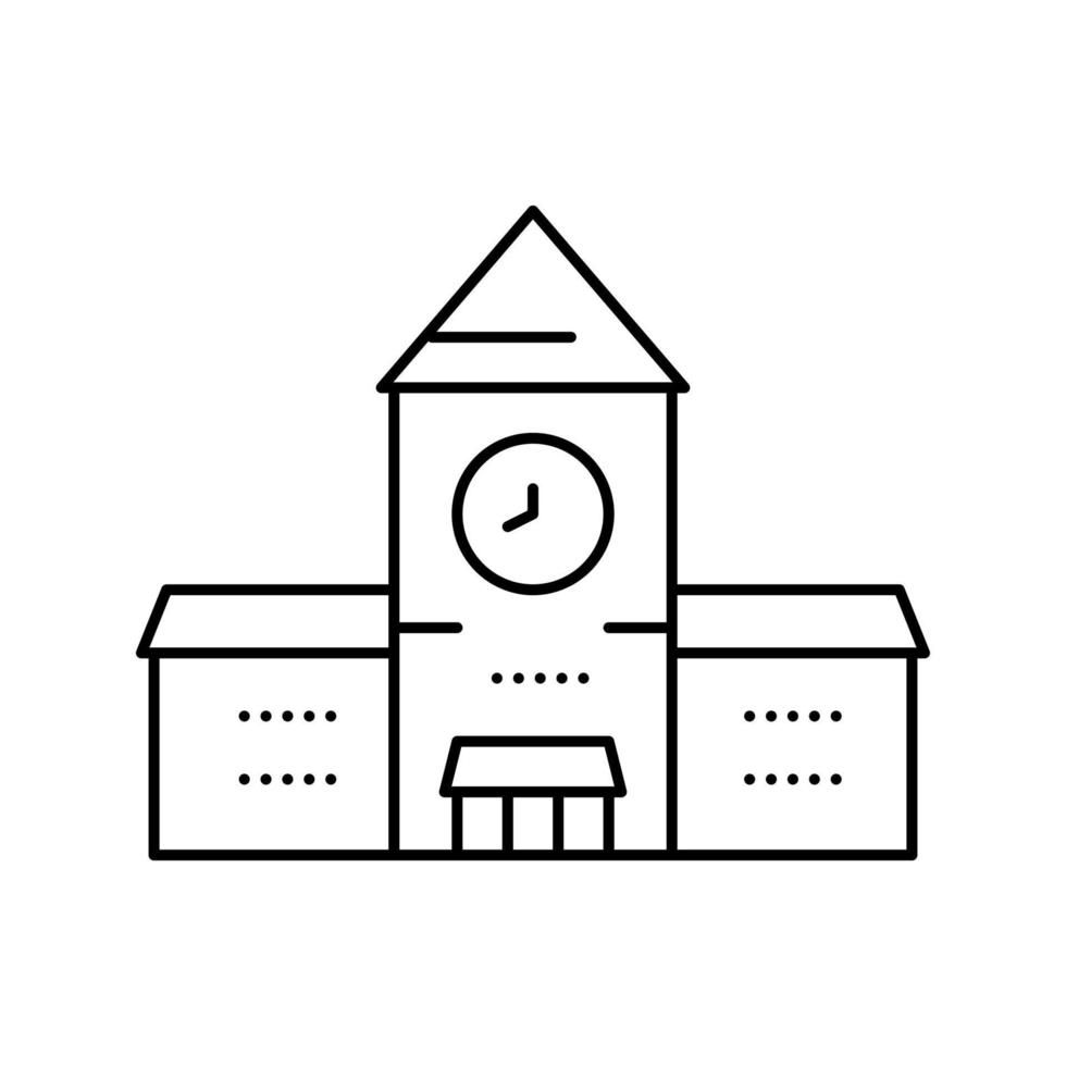 bâtiment de la gare avec illustration vectorielle de l'icône de la ligne d'horloge vecteur