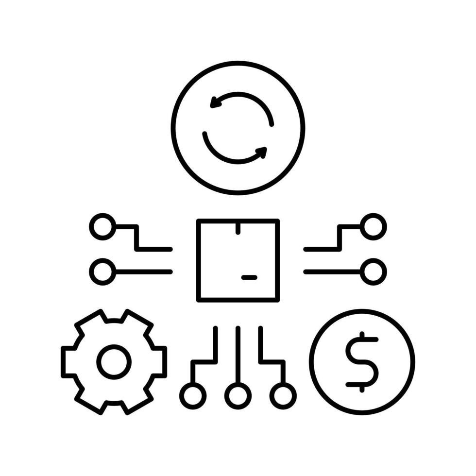 illustration vectorielle de l'icône de la ligne de processus de fabrication et de vente vecteur