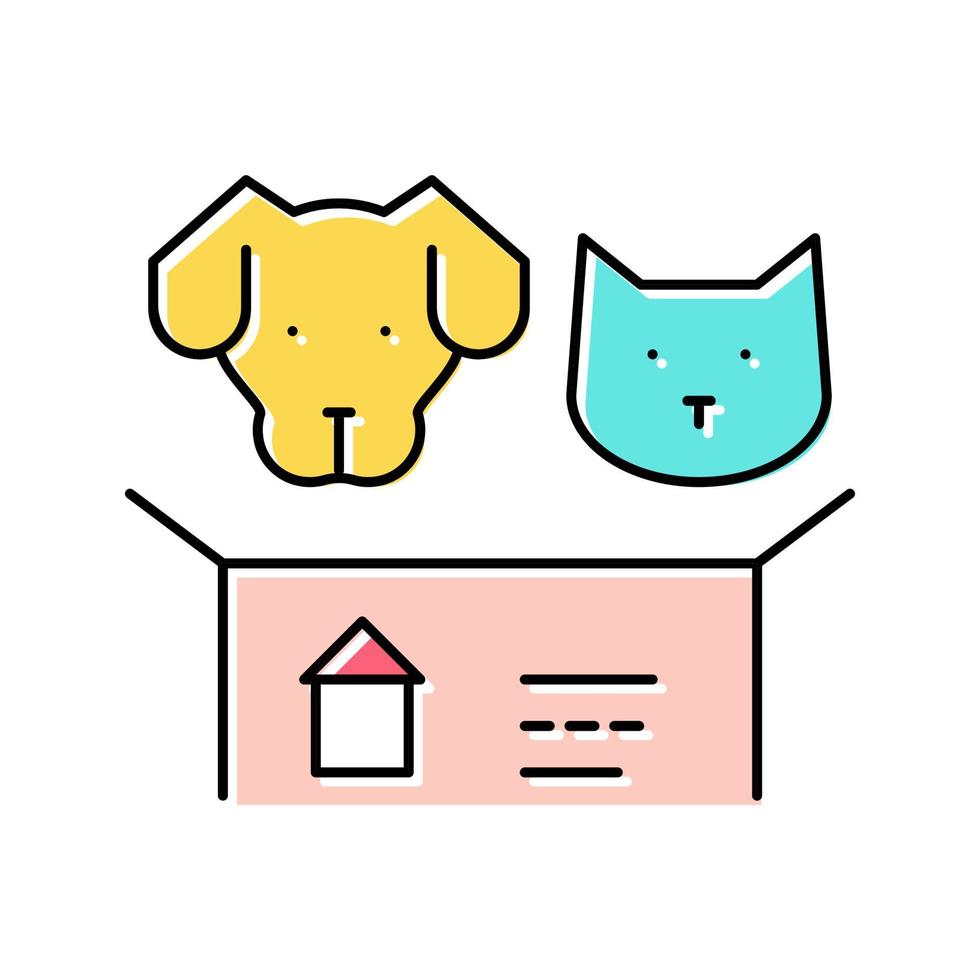 chien et chat à la recherche d'une nouvelle illustration vectorielle d'icône de couleur de maison vecteur