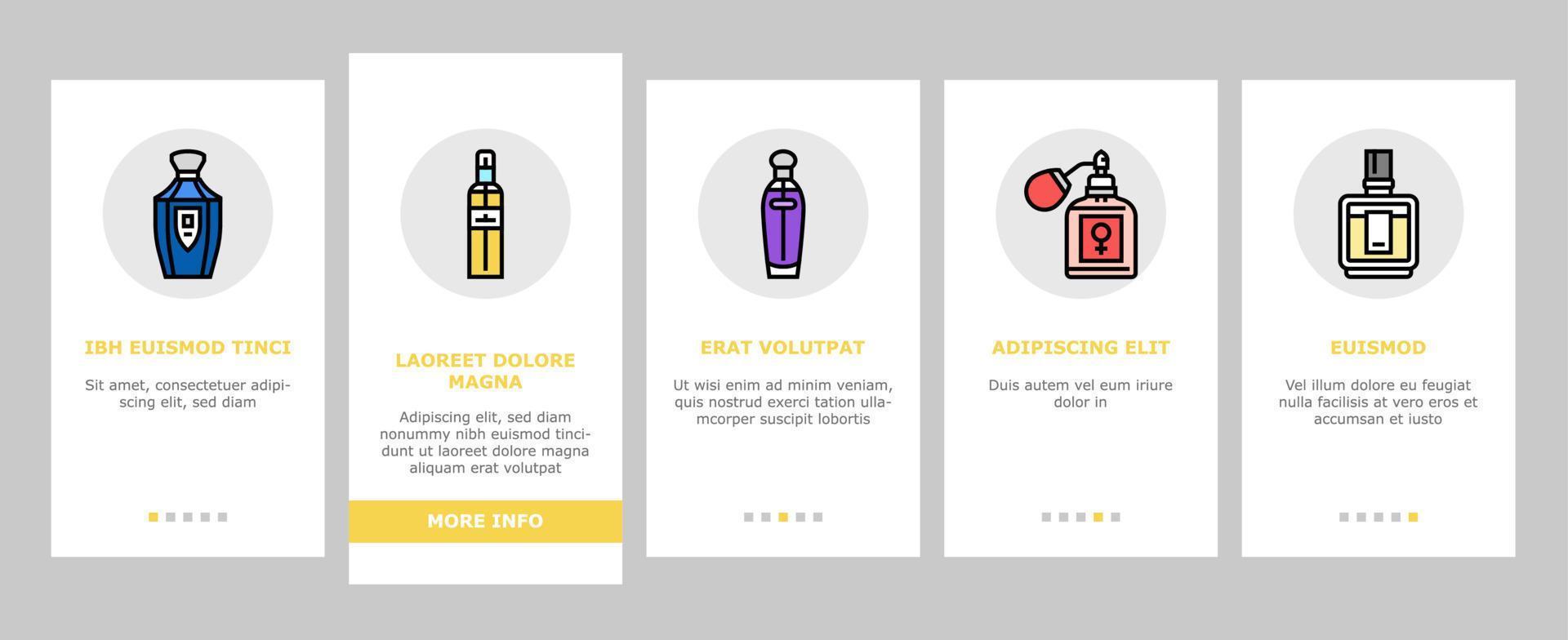 bouteille de parfum parfum cosmétique onboarding icons set vector