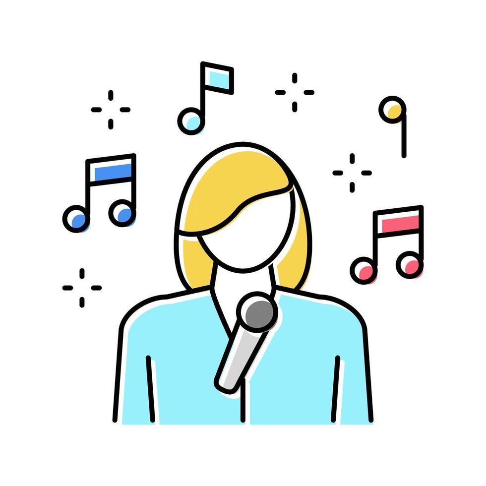 chanteuse femme chantant une chanson dans le microphone couleur icône vector illustration