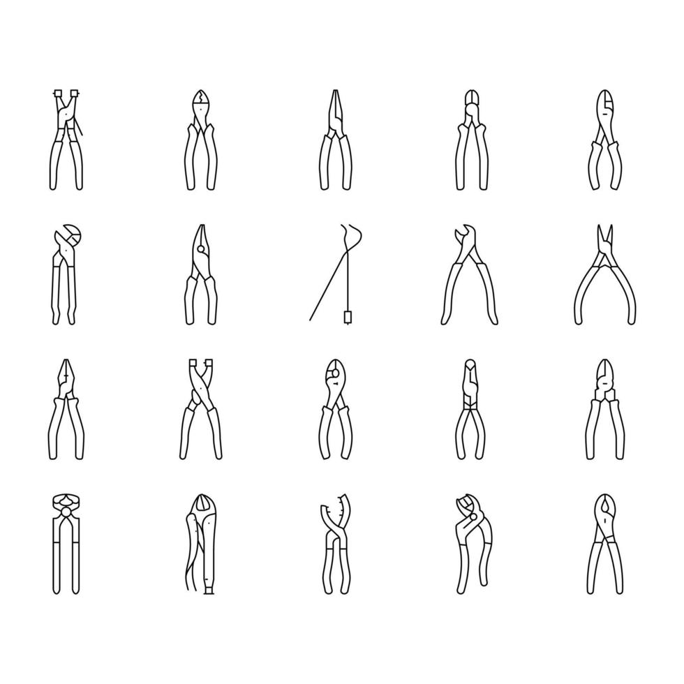 pinces équipement outil réparation travail icônes ensemble vecteur