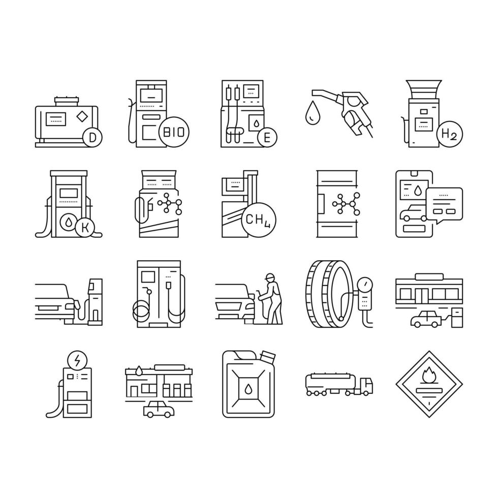 icônes d'équipement de ravitaillement de station-service définies vecteur