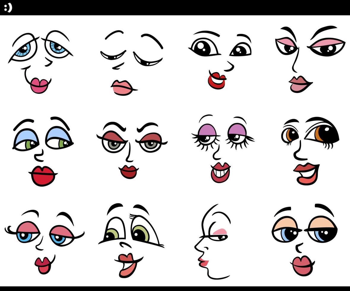 dessin animé femmes personnages visages ou humeurs ensemble vecteur