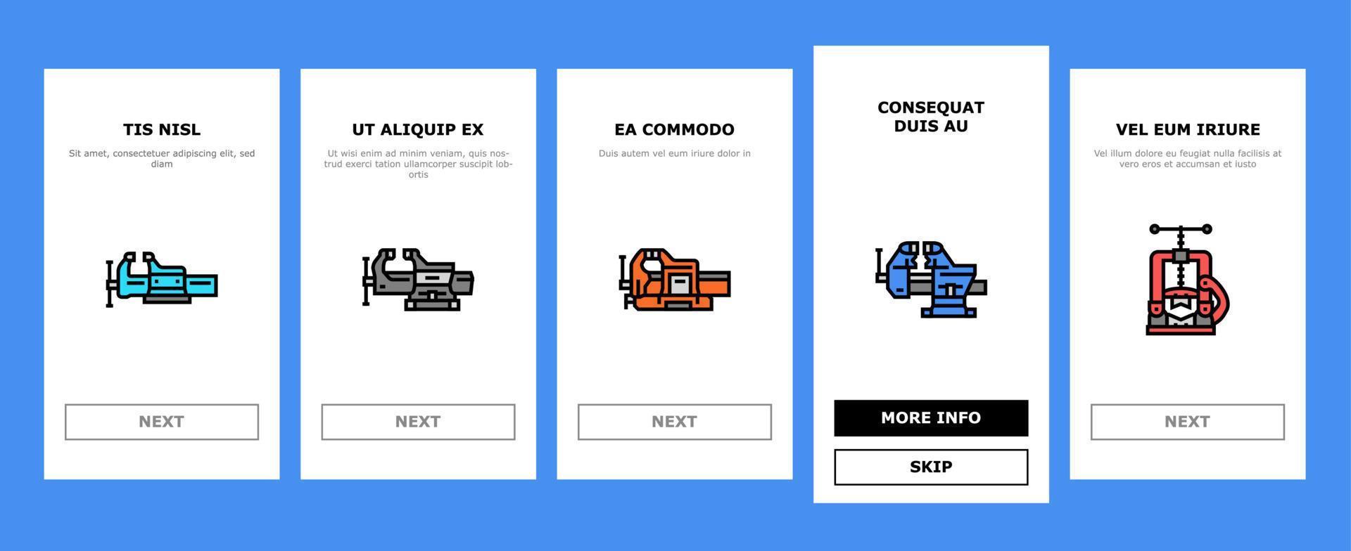 pince étau outil de préhension métal onboarding icons set vector