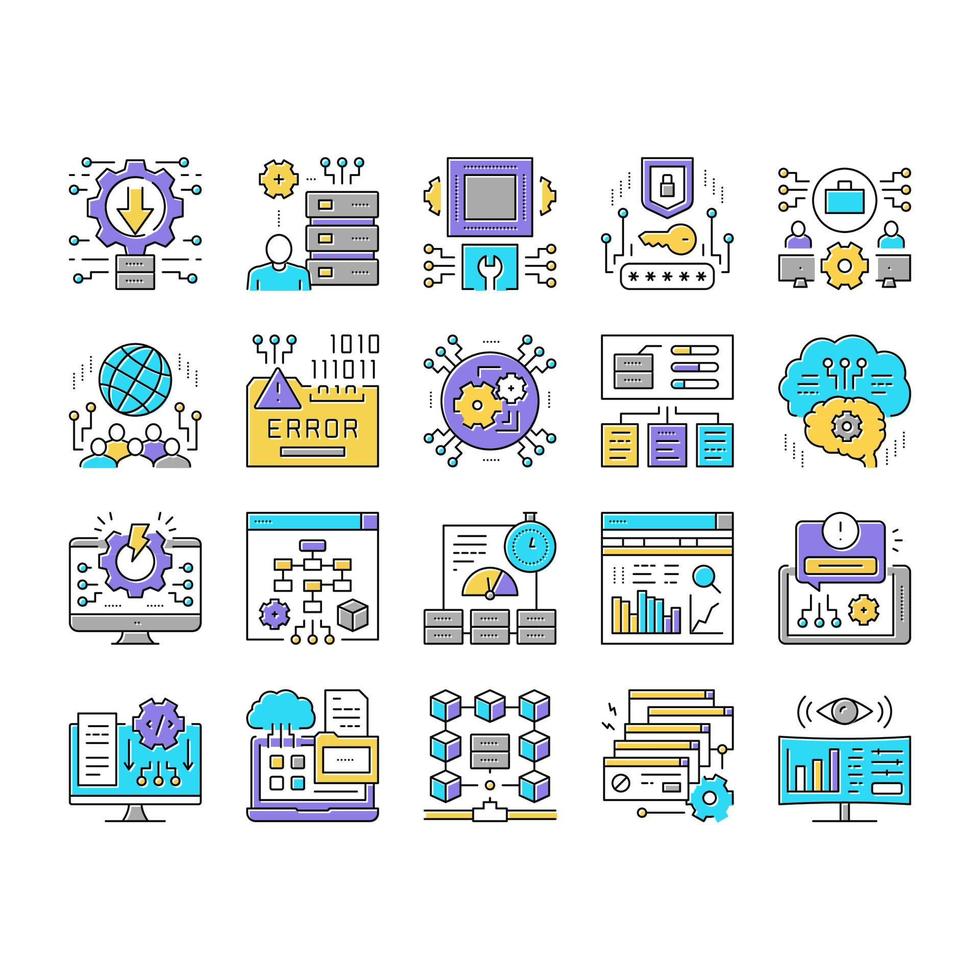 icônes de collection de processus de travail système mis en vecteur