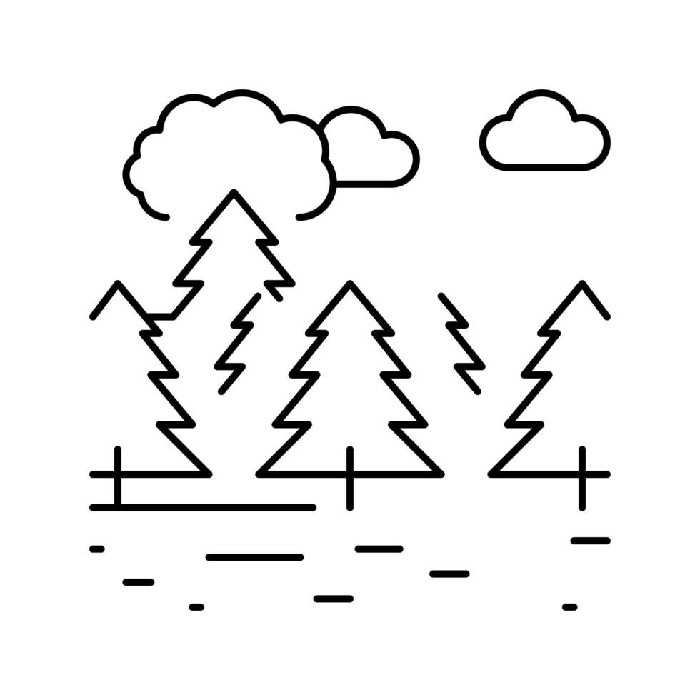 illustration vectorielle de l'icône de la ligne des forêts de conifères vecteur