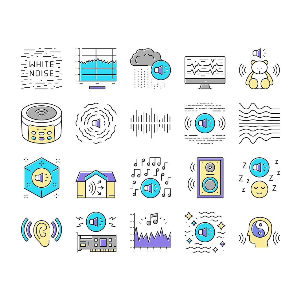 icônes de collection d'audition de bruit blanc définies vecteur