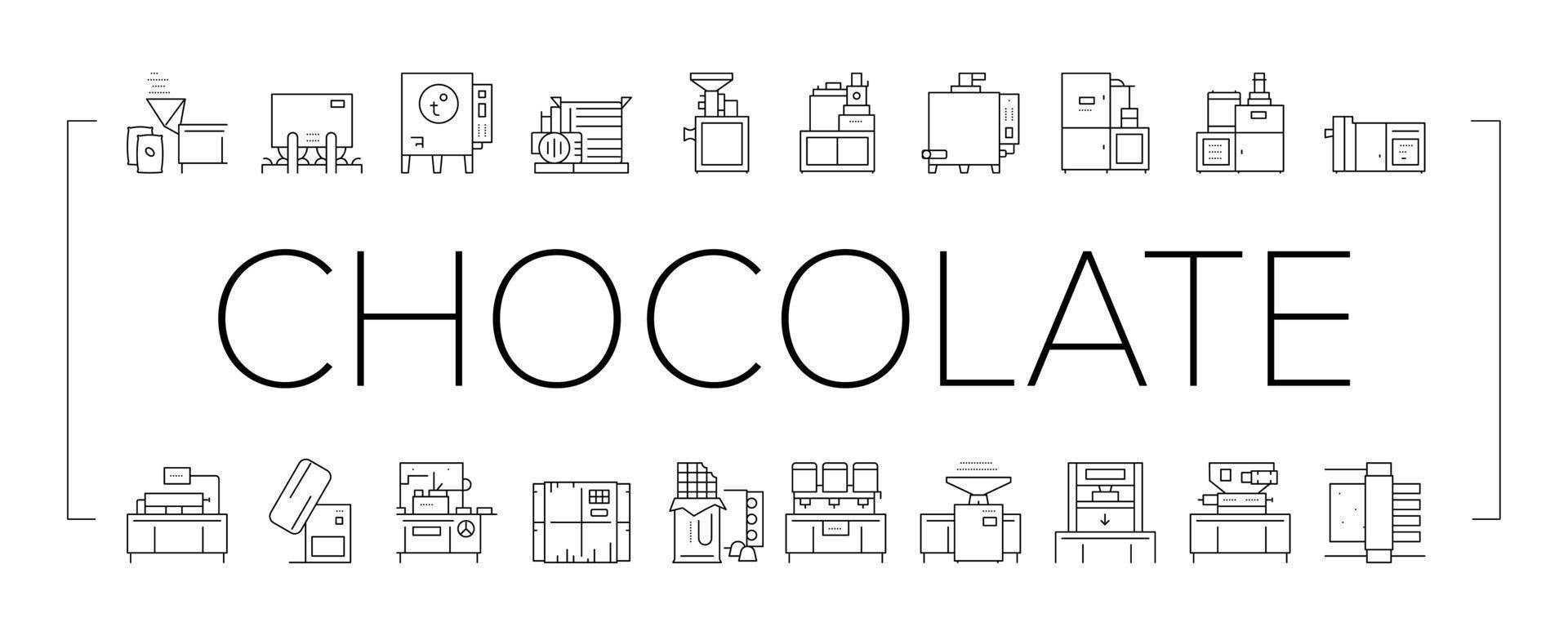 chocolat, production, collection, icônes, ensemble, vecteur