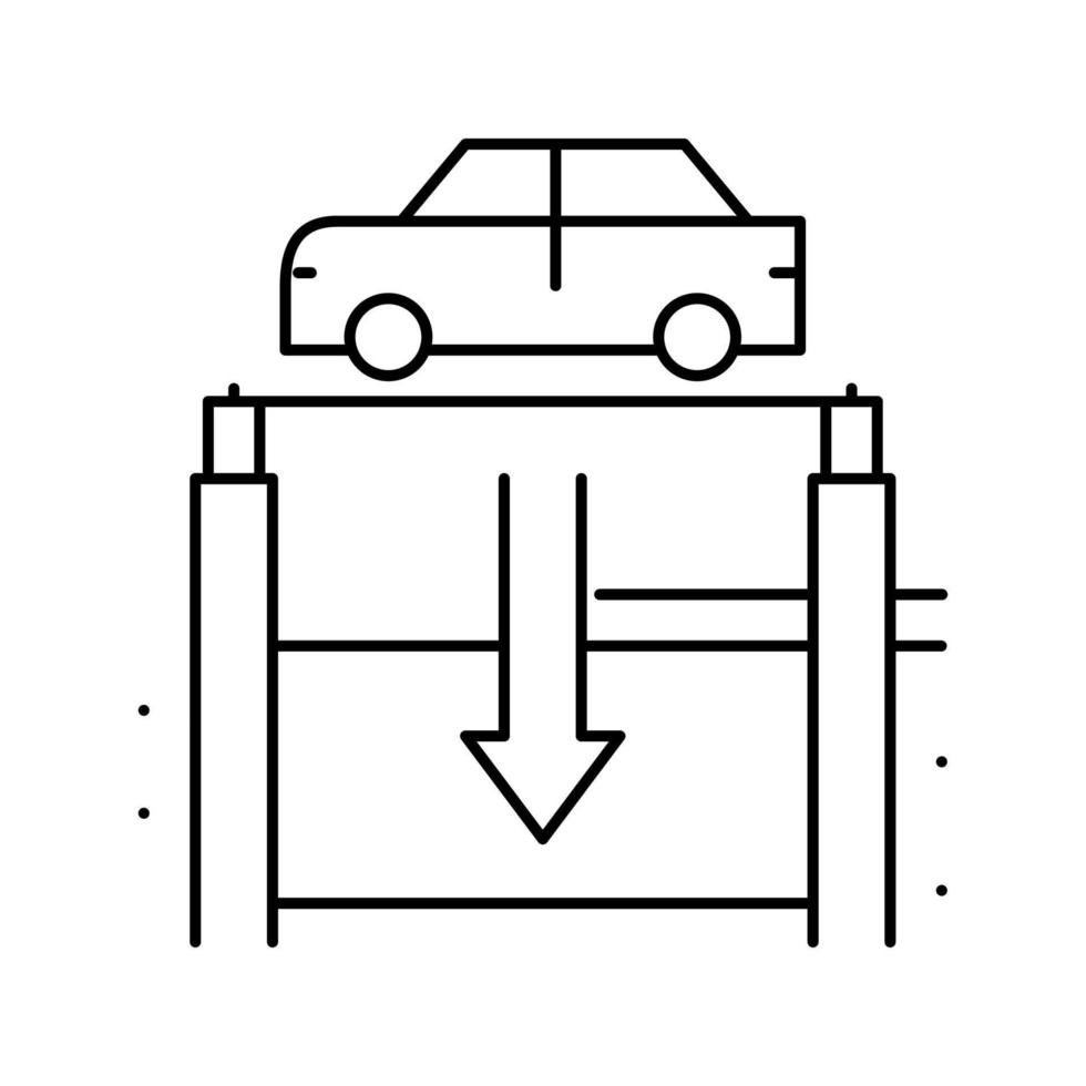 Ascenseur abaissant la voiture sur l'icône de la ligne de stationnement souterrain illustration vectorielle vecteur