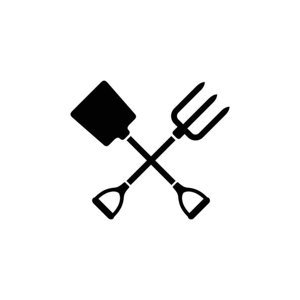 bêche agricole et fourche agricole simple icône plate vecteur