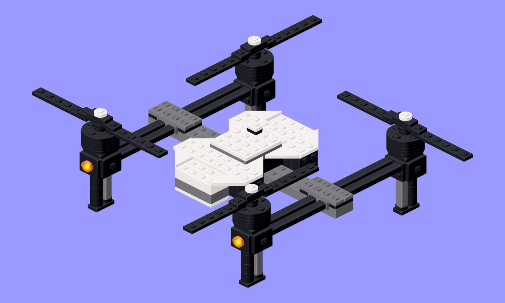 drone, un jouet assemblé à partir de blocs de plastique et de briques isométriques. vecteur