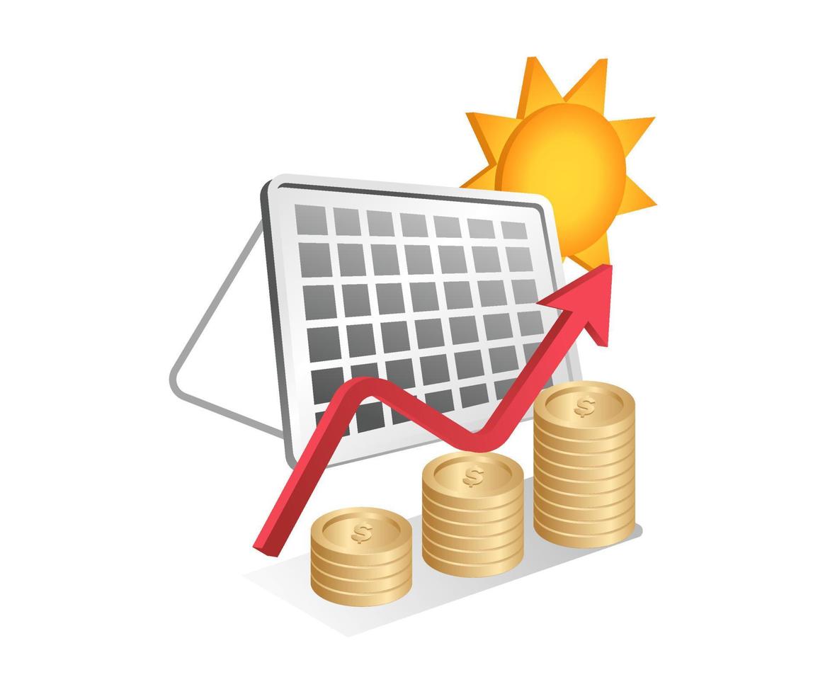 concept d'illustration 3d isométrique à plat de nombreux avantages avec des panneaux solaires vecteur