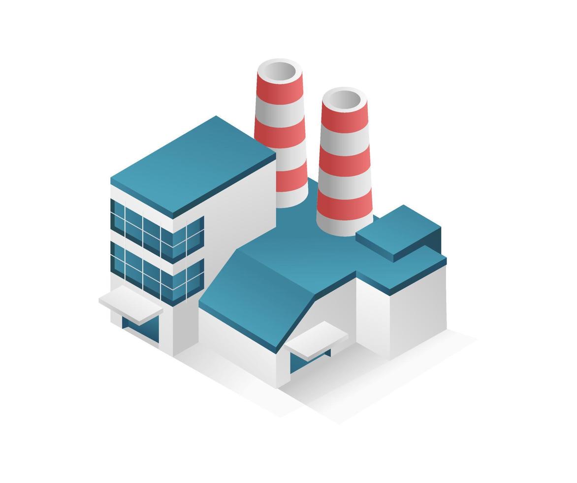 concept isométrique plat 3d illustration usine bâtiment minimaliste industriel avec cheminée vecteur