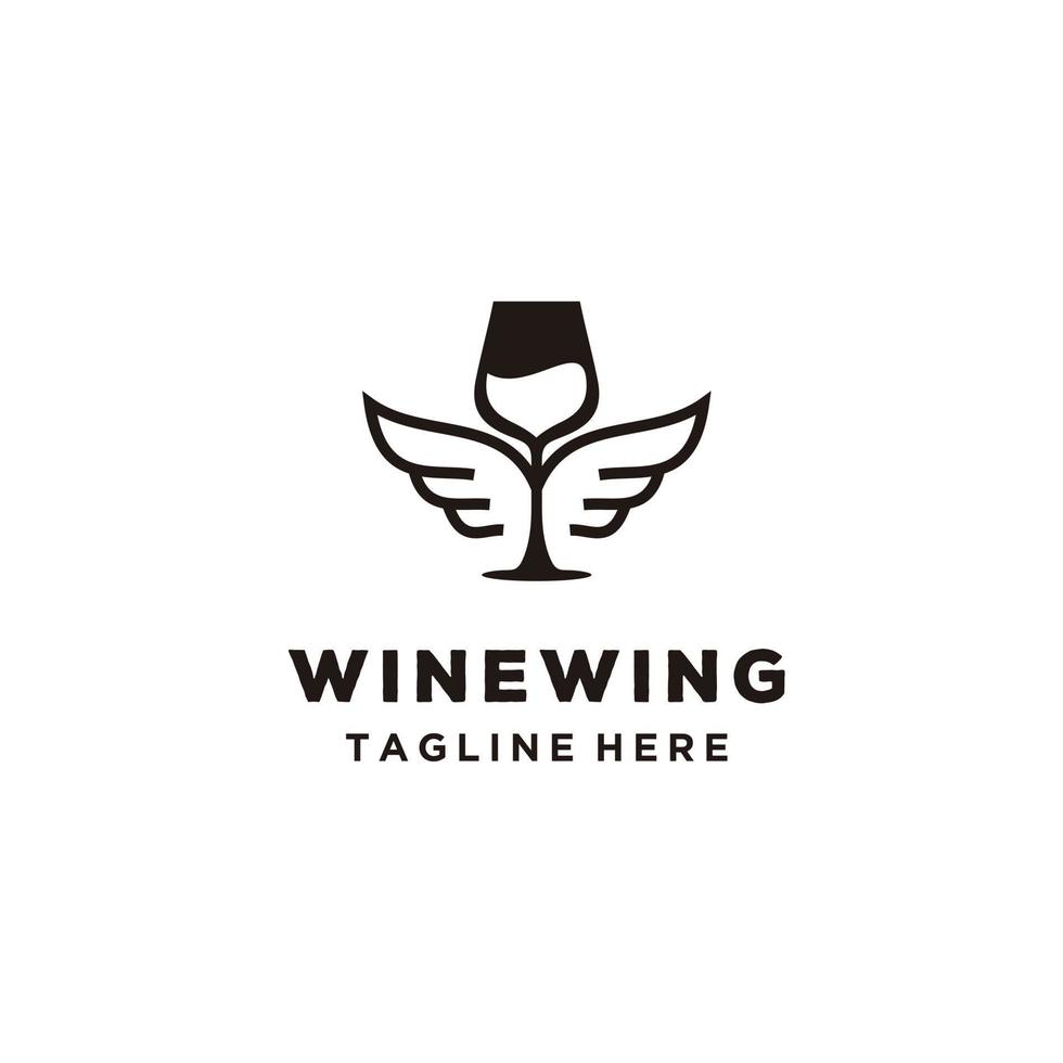 illustration vectorielle de vin rouge logo design. verre à vin avec des ailes. modèle pour étiquette de vin et bar café. vecteur