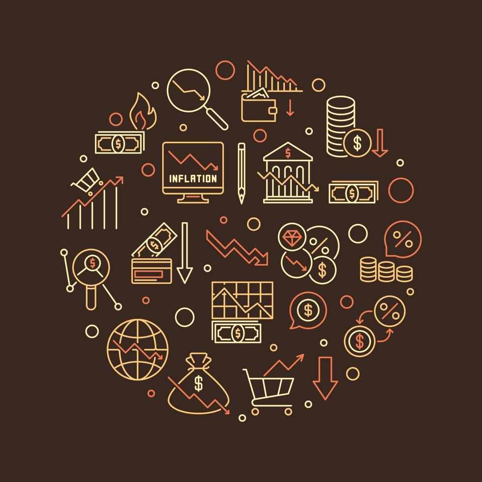 bannière ronde créative d'inflation. illustration vectorielle de contour de concept de crise financière vecteur