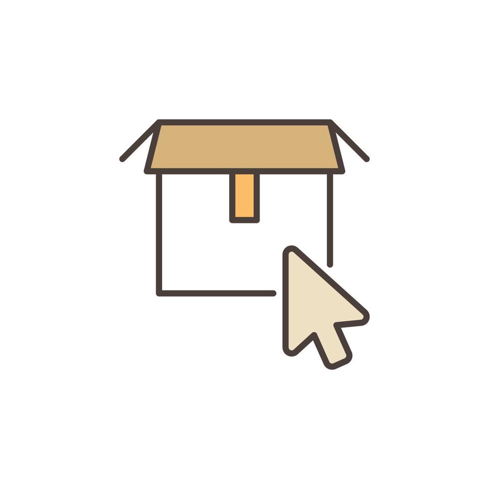 clic de souris sur l'icône colorée de concept de vecteur de boîte en carton