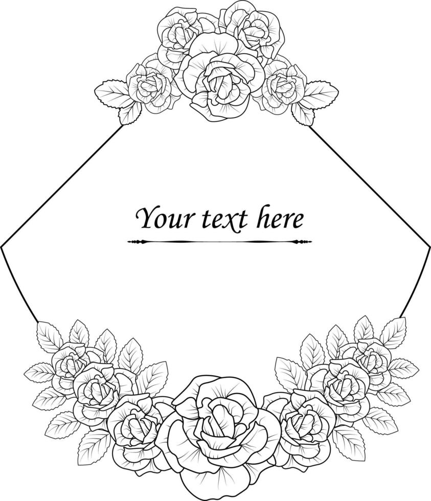 cadre de bordure de fleur rose, dessin à la main collaction de bordure de roses pour carte d'invitation, page de coloriage, livre de coloriage. vecteur