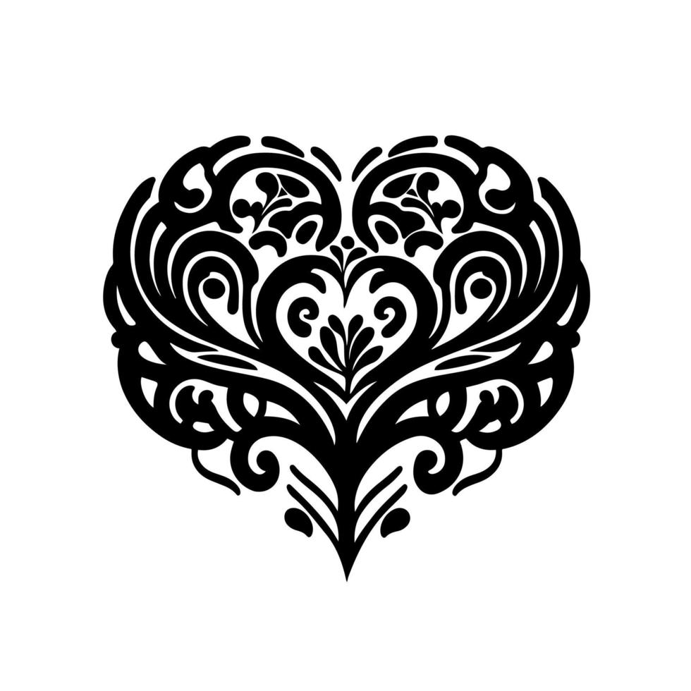 forme de coeur d'amour fleuri noir et blanc. illustration vectorielle simple pour tatouage, logo, emblème, broderie. vecteur