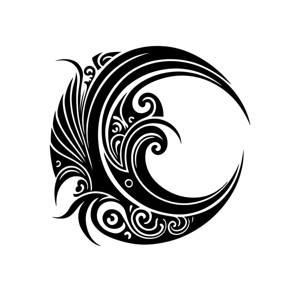 croissant ornemental, signe de demi-lune pour tatouage, logo, emblème, signe, broderie de mascotte. vecteur