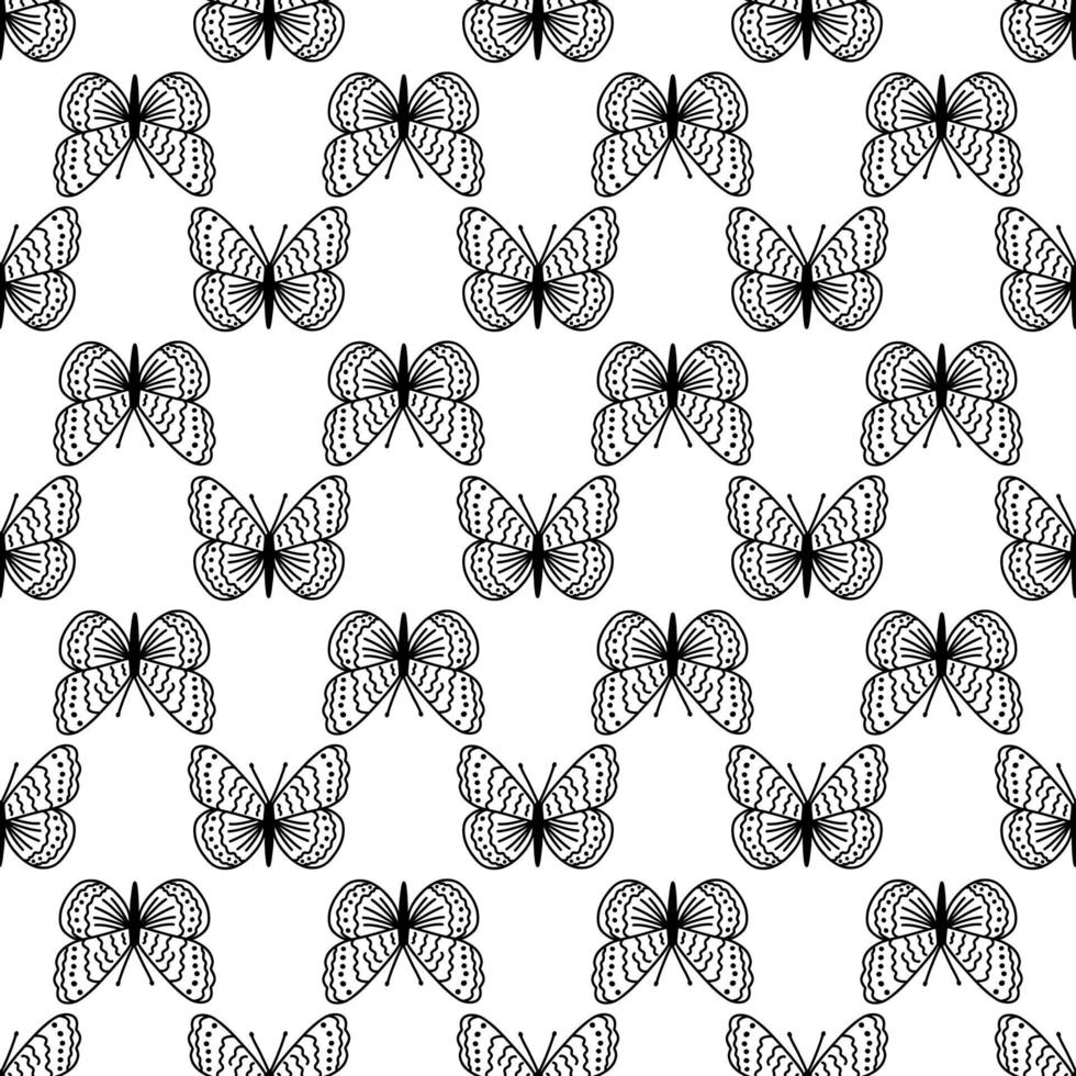 modèle sans couture avec des papillons de doodle. fond vectoriel dessiné à la main avec des insectes, illustration de ligne, collection entomologique