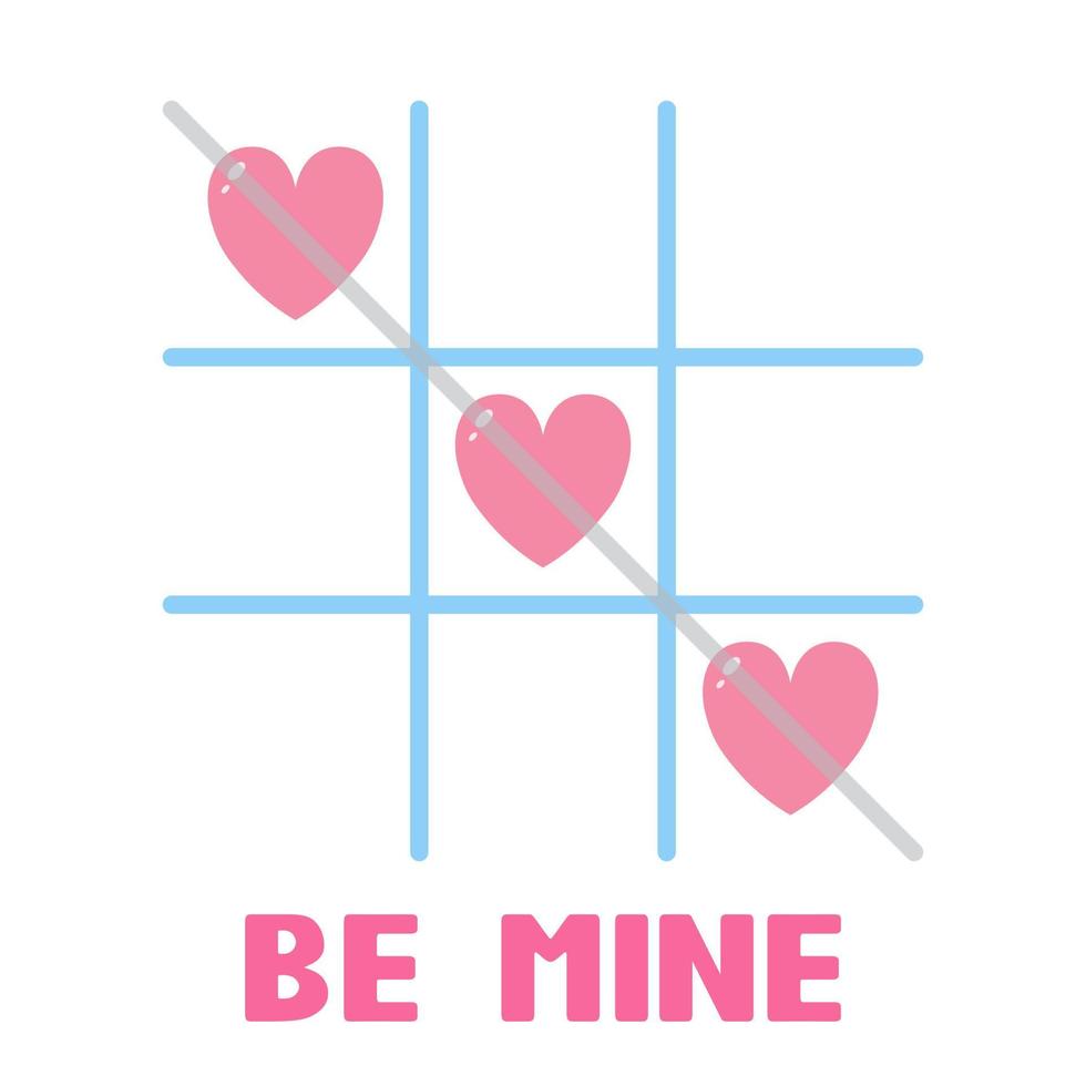 jeu de tic tac toe avec des coeurs. concept de bonne saint valentin. sois à moi. carte d'amour. vecteur