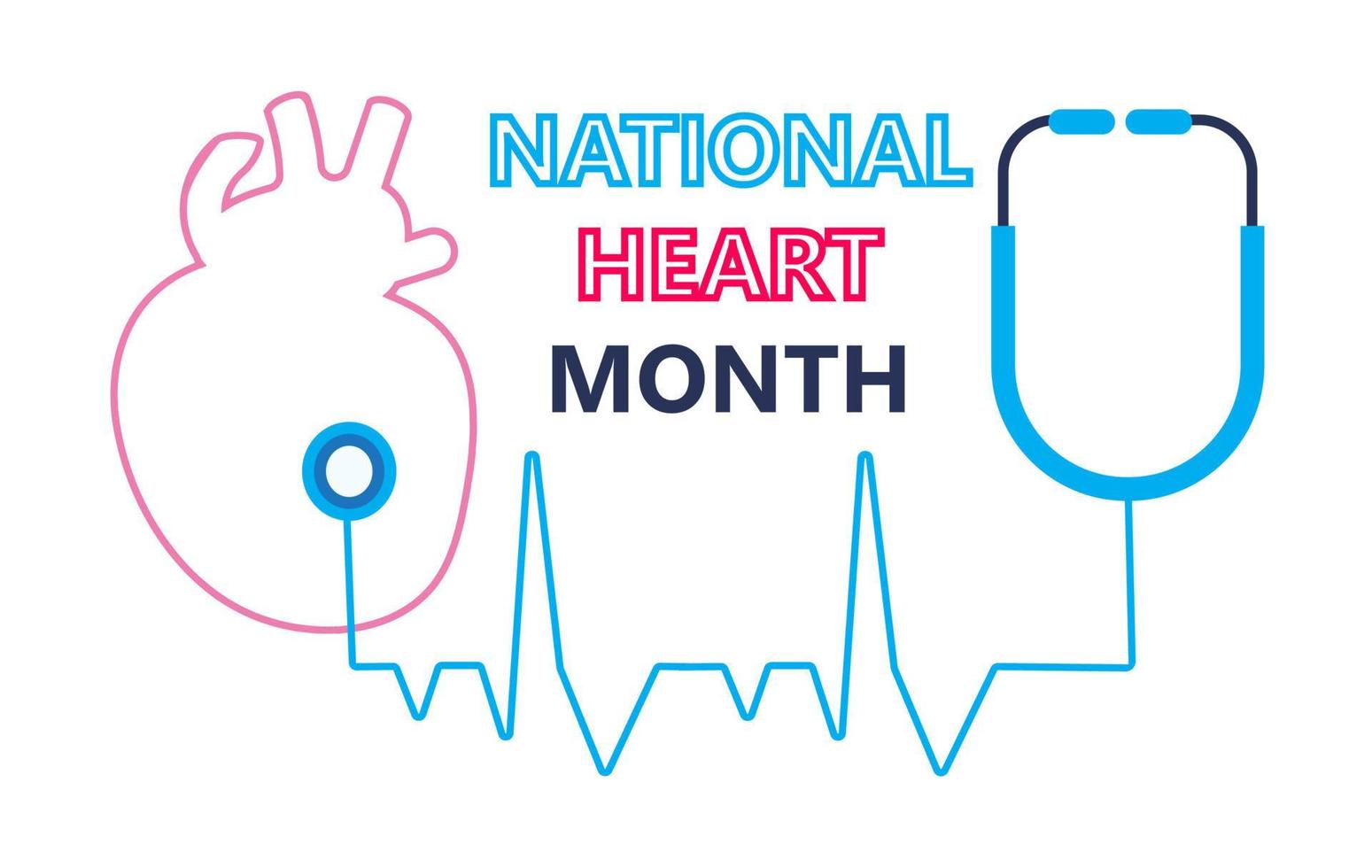 vecteur de concept de mois de coeur national. maladies cardiaques avec sac médical et ekg. modèle médical de la maladie d'hypotension et d'hypertension.