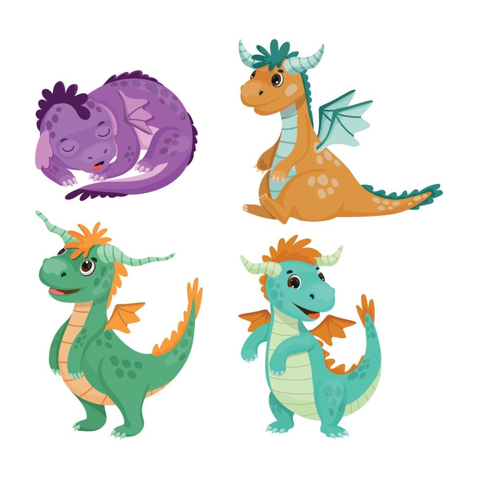 collection de dragons en style cartoon vecteur