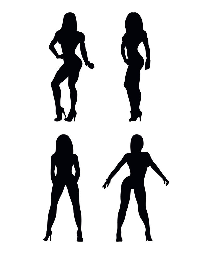 silhouettes noires de femmes culturistes vecteur