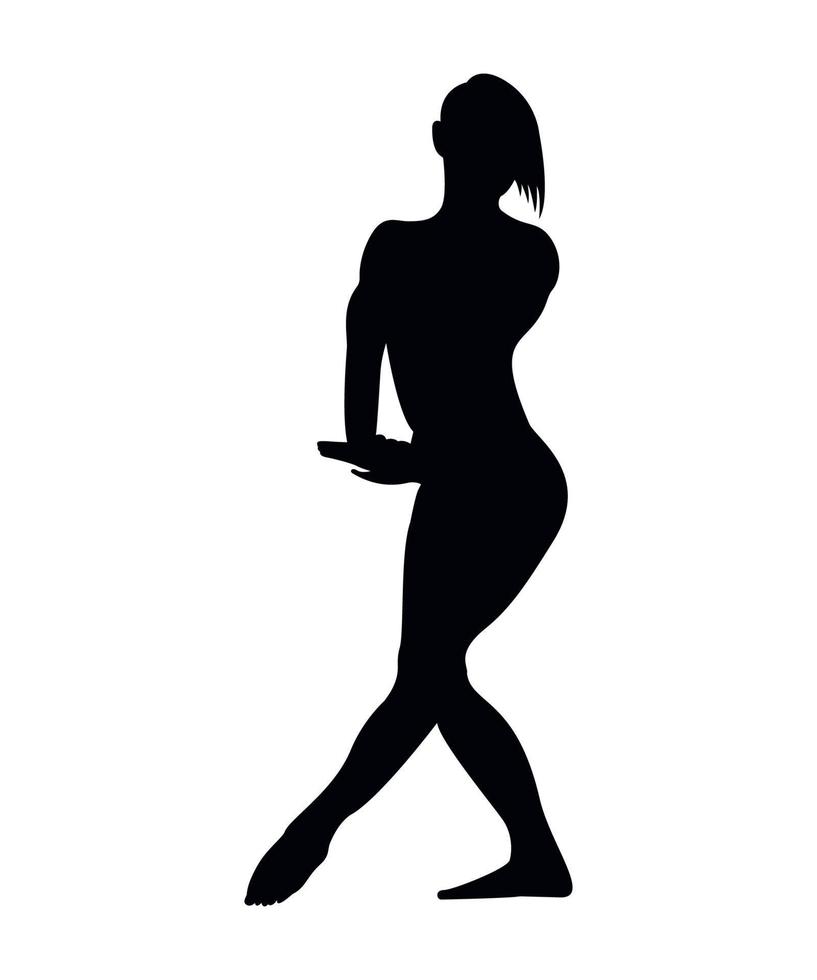 illustration vectorielle de silhouettes noires de bodybuilder féminin vecteur