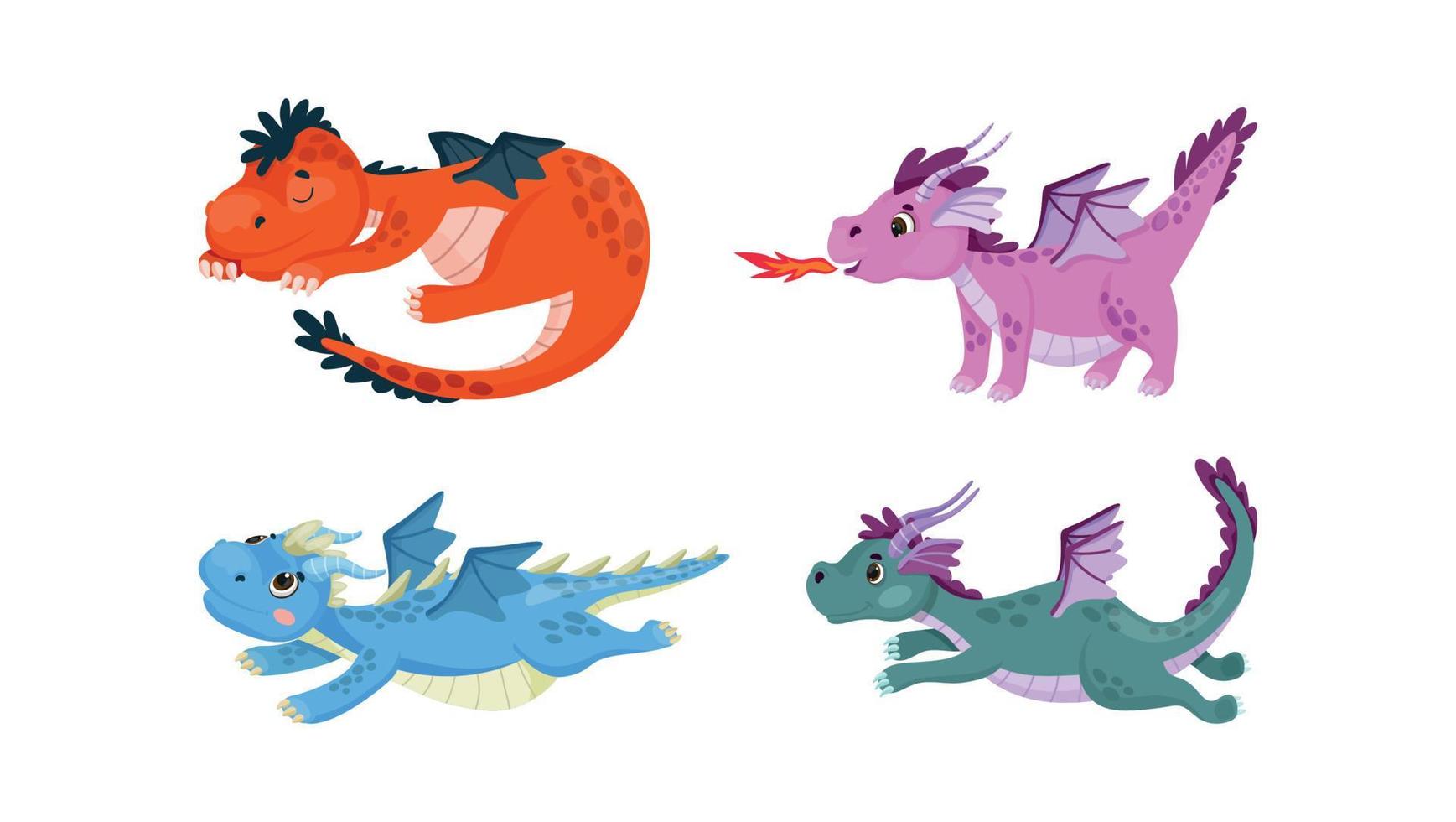 collection de dragons en style cartoon vecteur