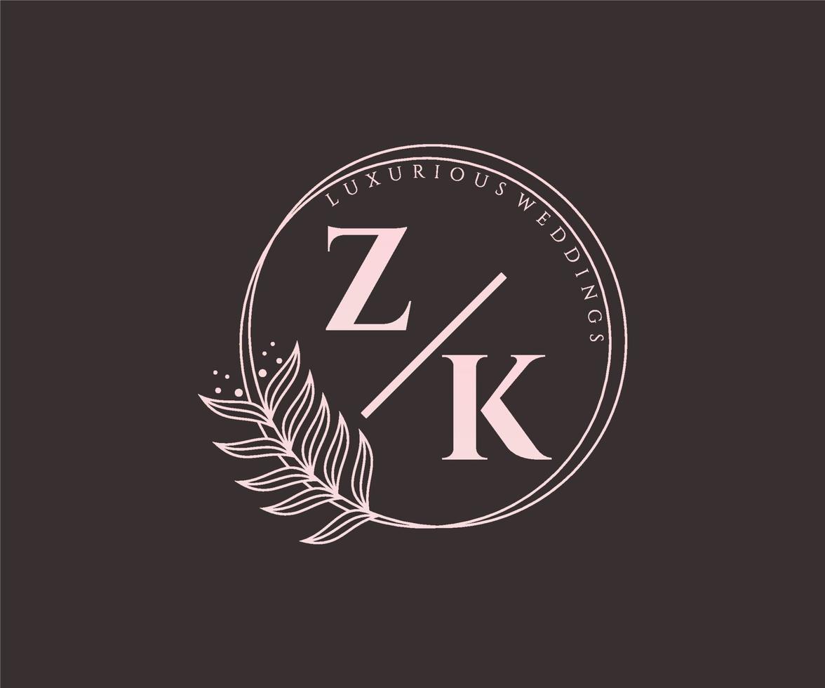 modèle de logos de monogramme de mariage lettre initiales zk, modèles minimalistes et floraux modernes dessinés à la main pour cartes d'invitation, réservez la date, identité élégante. vecteur