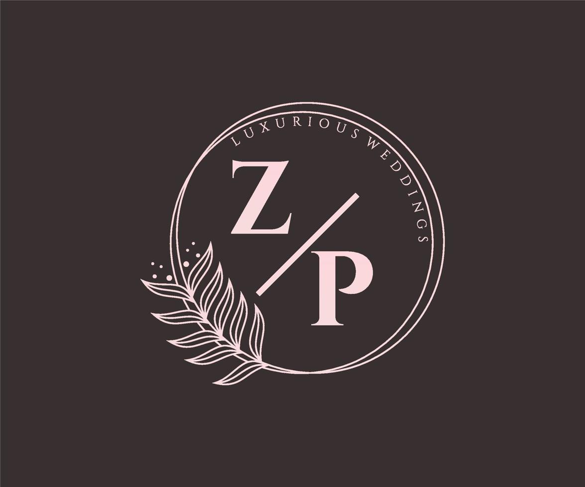 modèle de logos de monogramme de mariage lettre initiales zp, modèles minimalistes et floraux modernes dessinés à la main pour cartes d'invitation, réservez la date, identité élégante. vecteur