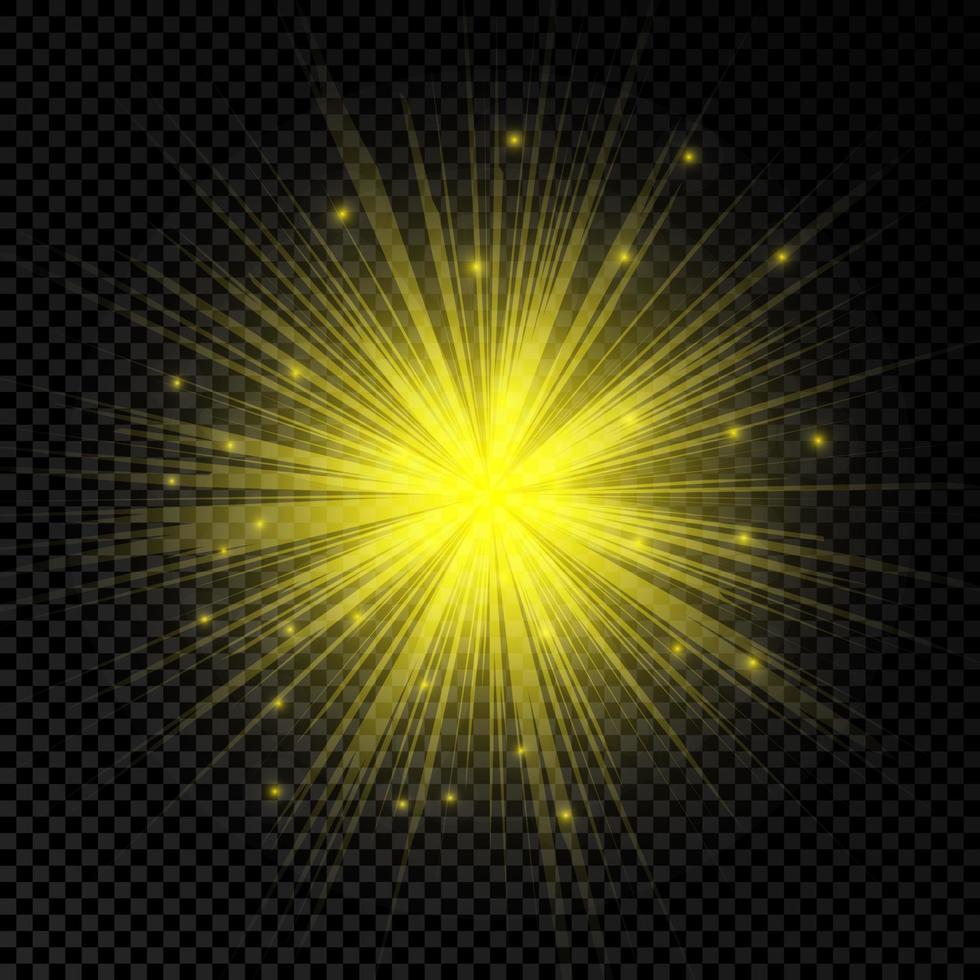 effet de lumière des fusées éclairantes. effets de starburst de lumières rougeoyantes jaunes avec des étincelles vecteur