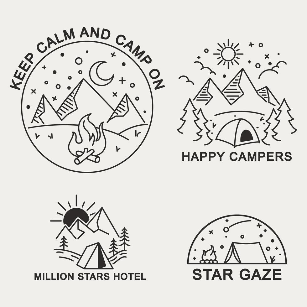 insigne d'illustration de style pointe fine du camping de montagne vecteur