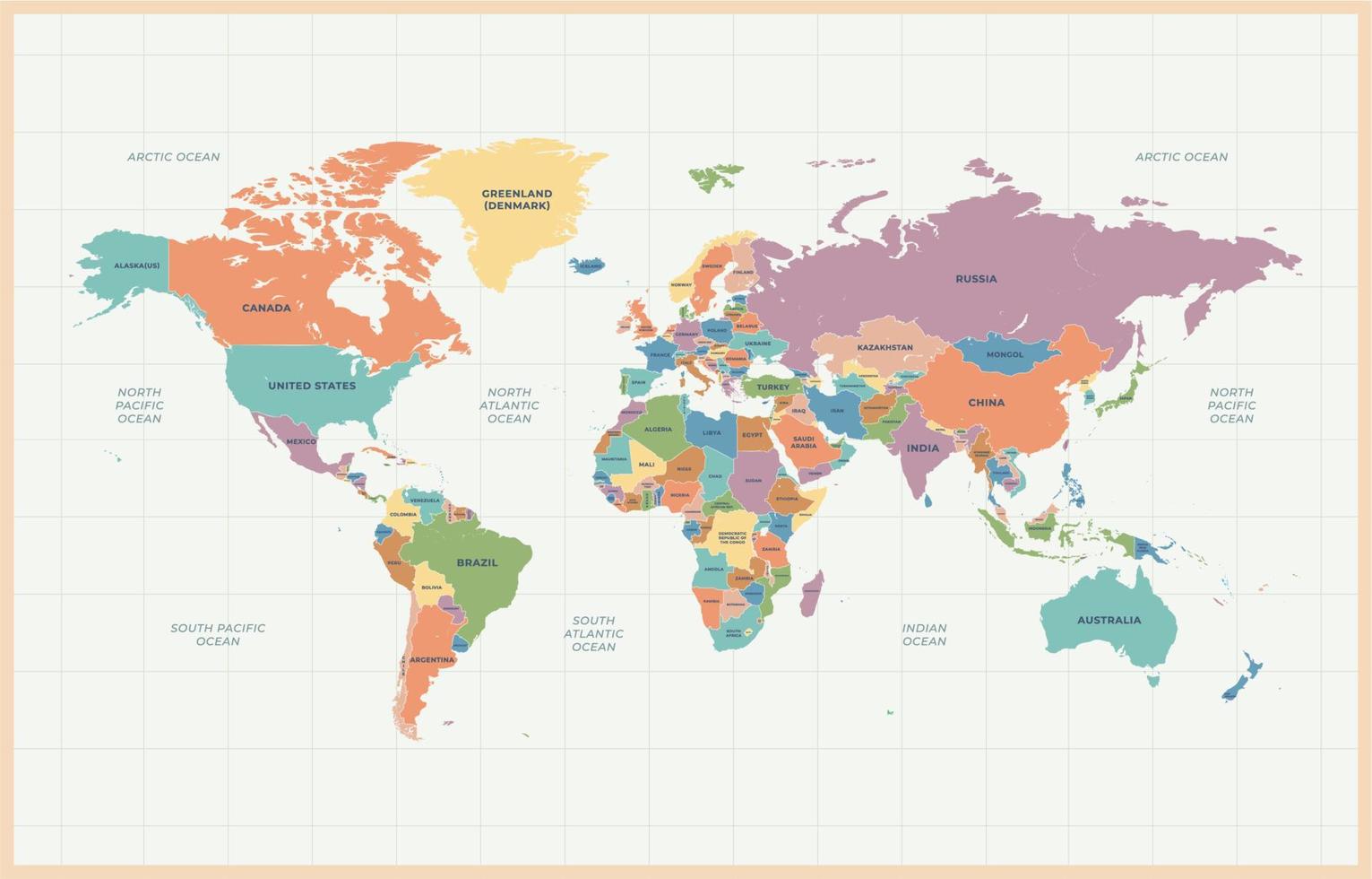 fond de concept de carte du monde avec des noms de pays vecteur