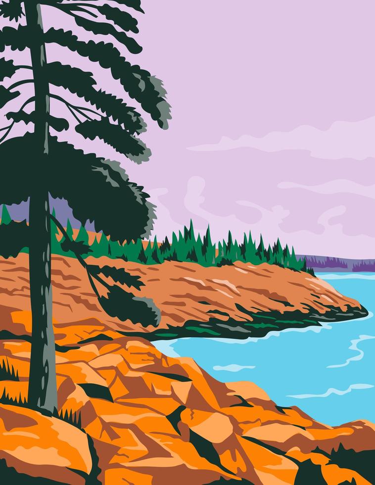 parc dans le sud-ouest du maine états-unis poster art vecteur