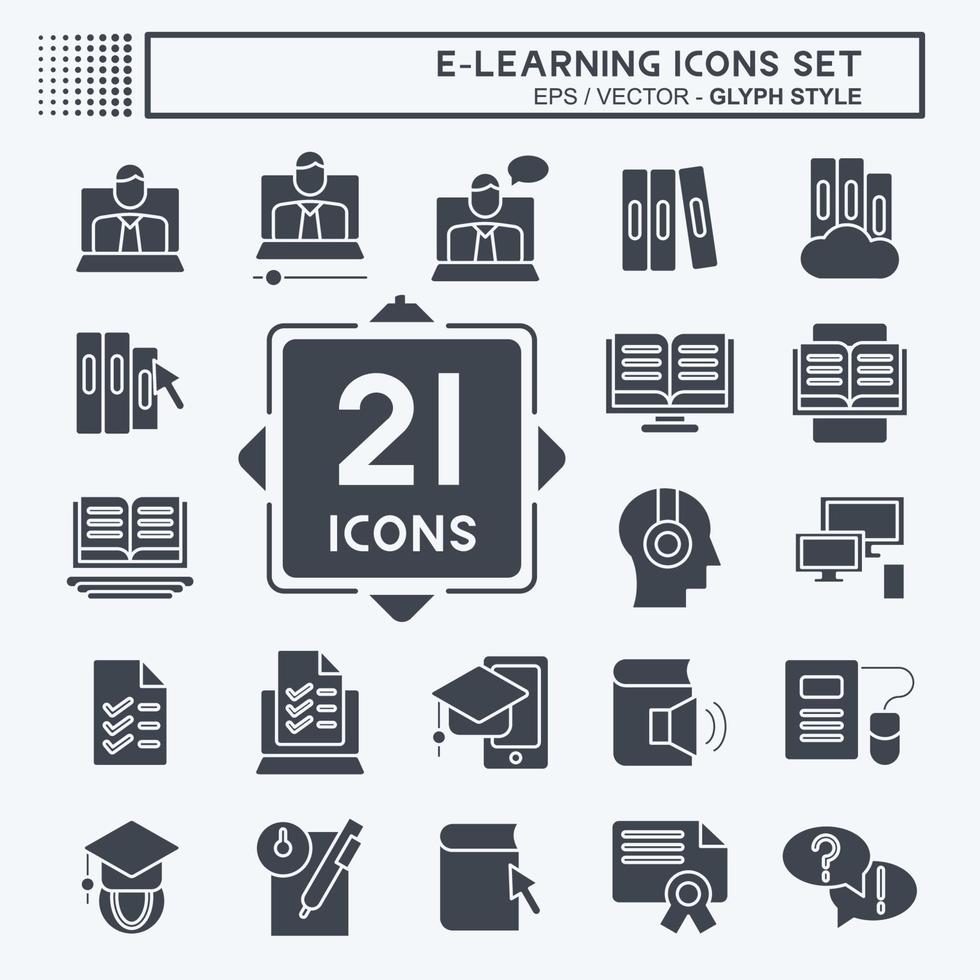 jeu d'icônes apprentissage en ligne. lié au symbole de l'éducation. style de glyphe. conception simple modifiable. illustration simple vecteur