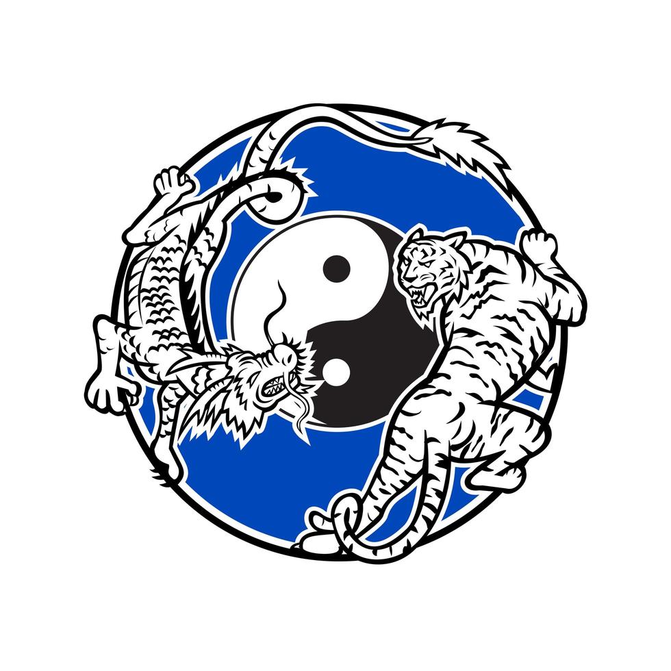 mascotte de cercle de combat de tigre et de dragon chinois vecteur