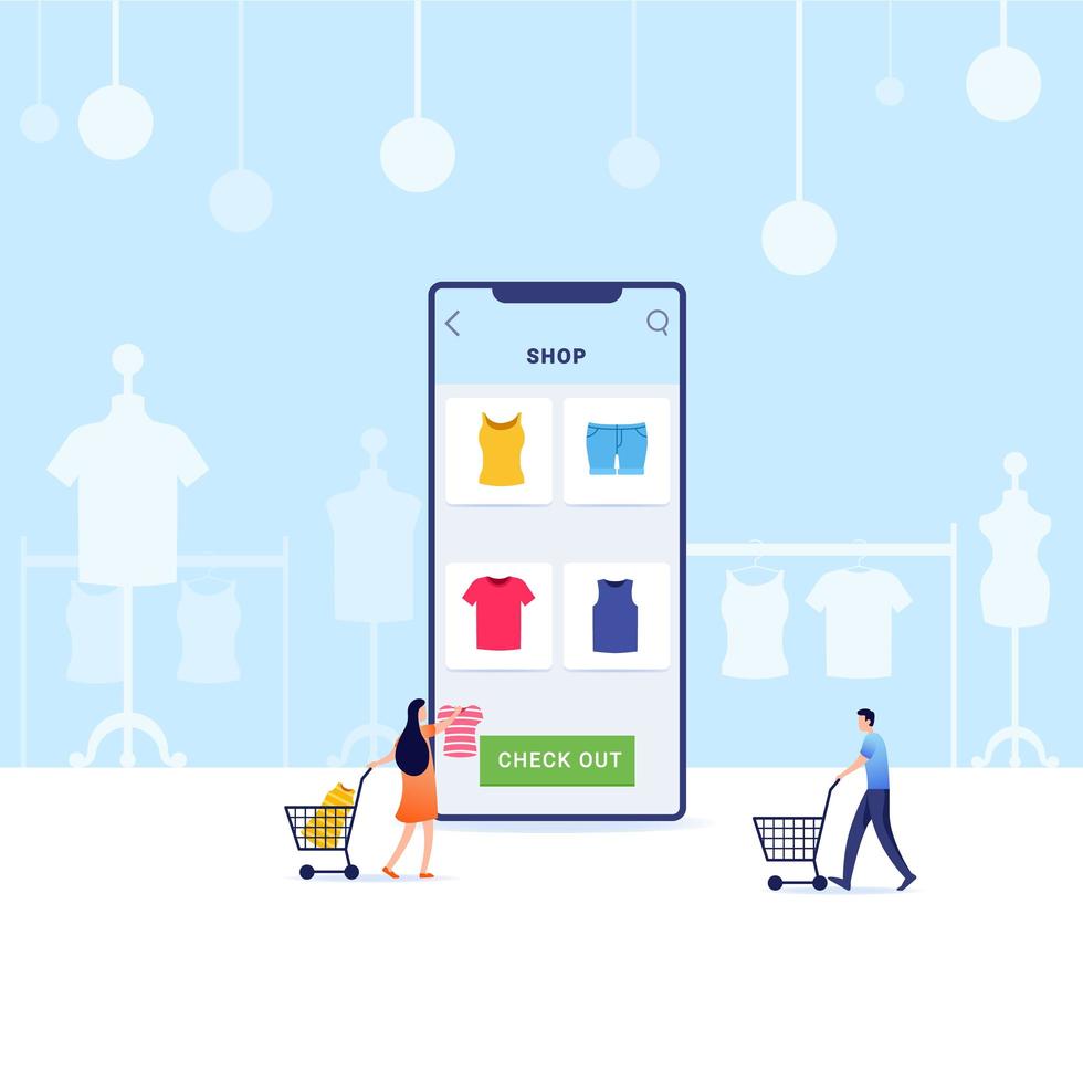 shopping sur magasin de mode via une application de commerce électronique vecteur