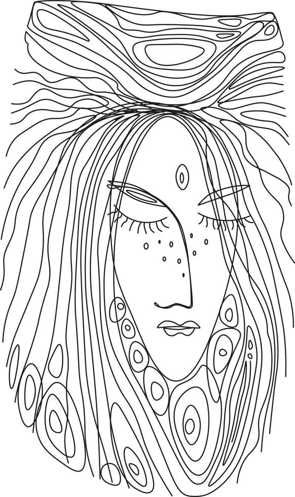 le visage de la fille est dessiné avec une ligne. cheveux. livre de coloriage anti-stress. coloriage de méditation. image vectorielle pour les impressions sur papier tissu pour la décoration de vêtements et d'intérieurs. art moderne. graphique. vecteur