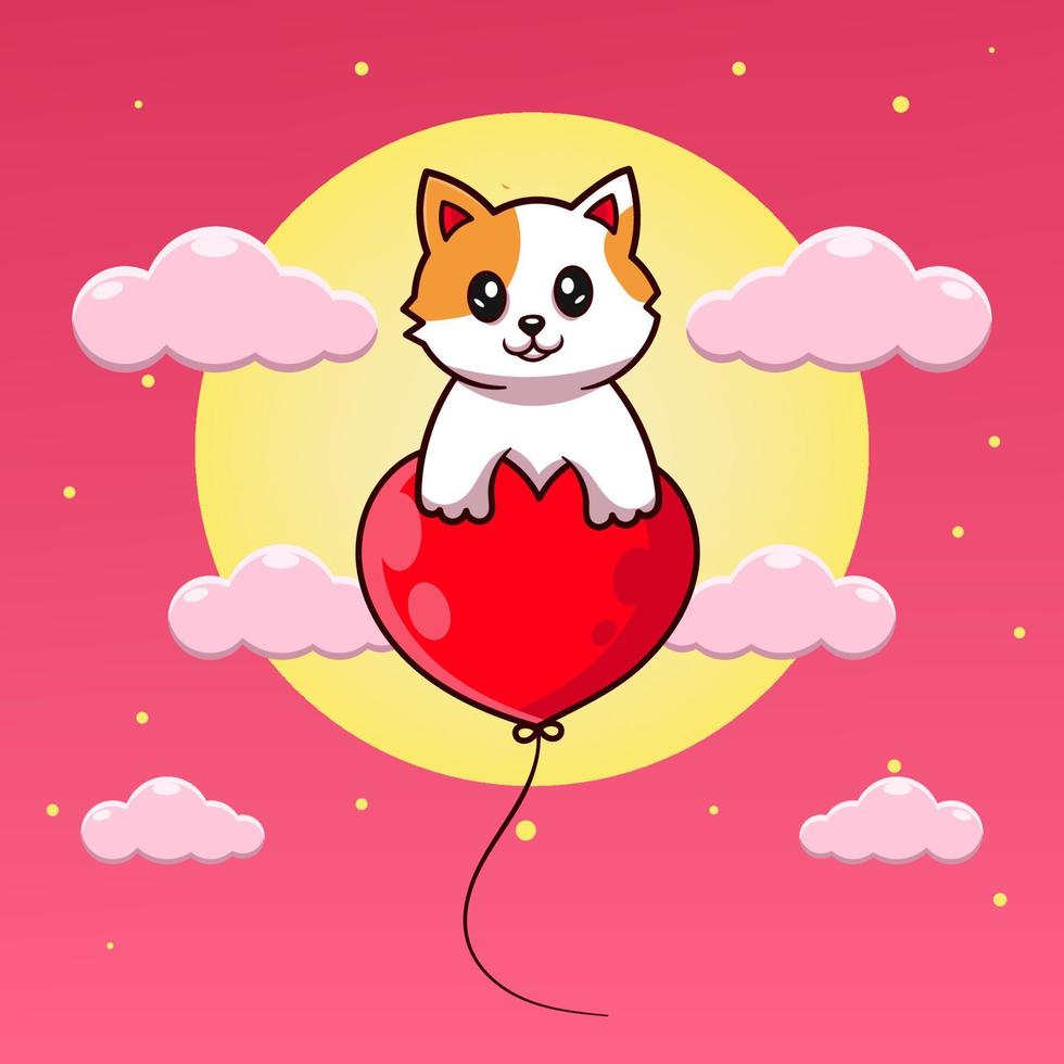 chat mignon sur un ballon de coeur. illustration vectorielle d'un animal de dessin animé mignon. vecteur