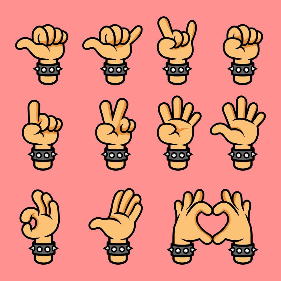 collection de gestes de la main de dessin animé de fans de musique rock vecteur