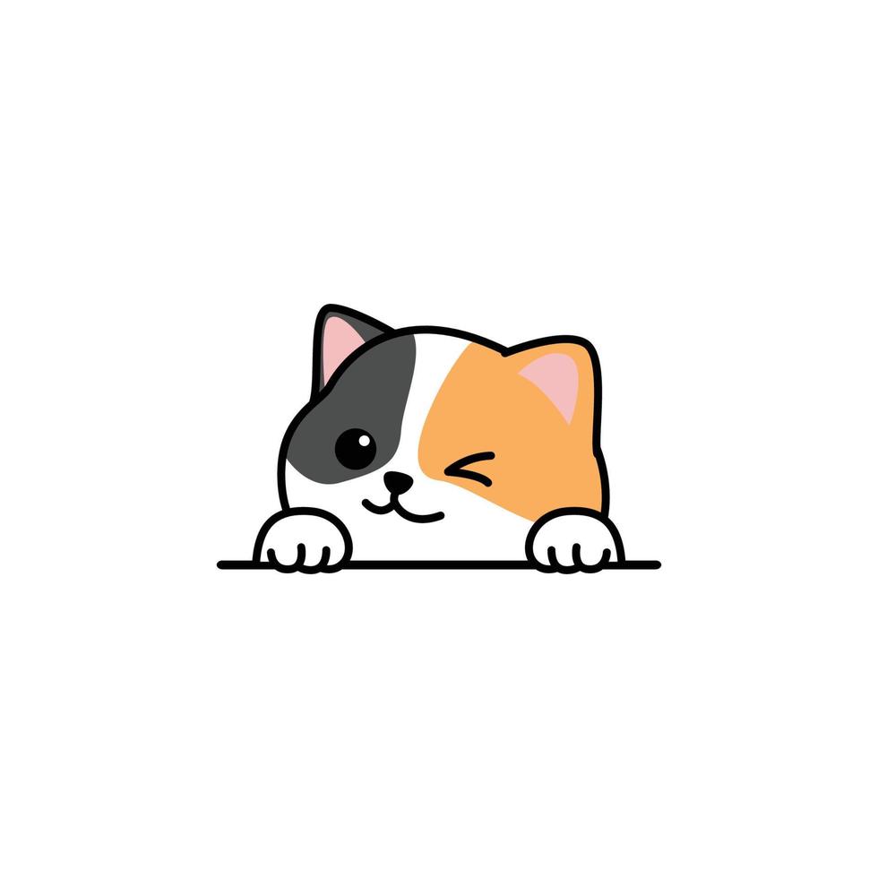 chat mignon de trois couleurs furtivement et dessin animé d'oeil de clin d'oeil, illustration vectorielle vecteur