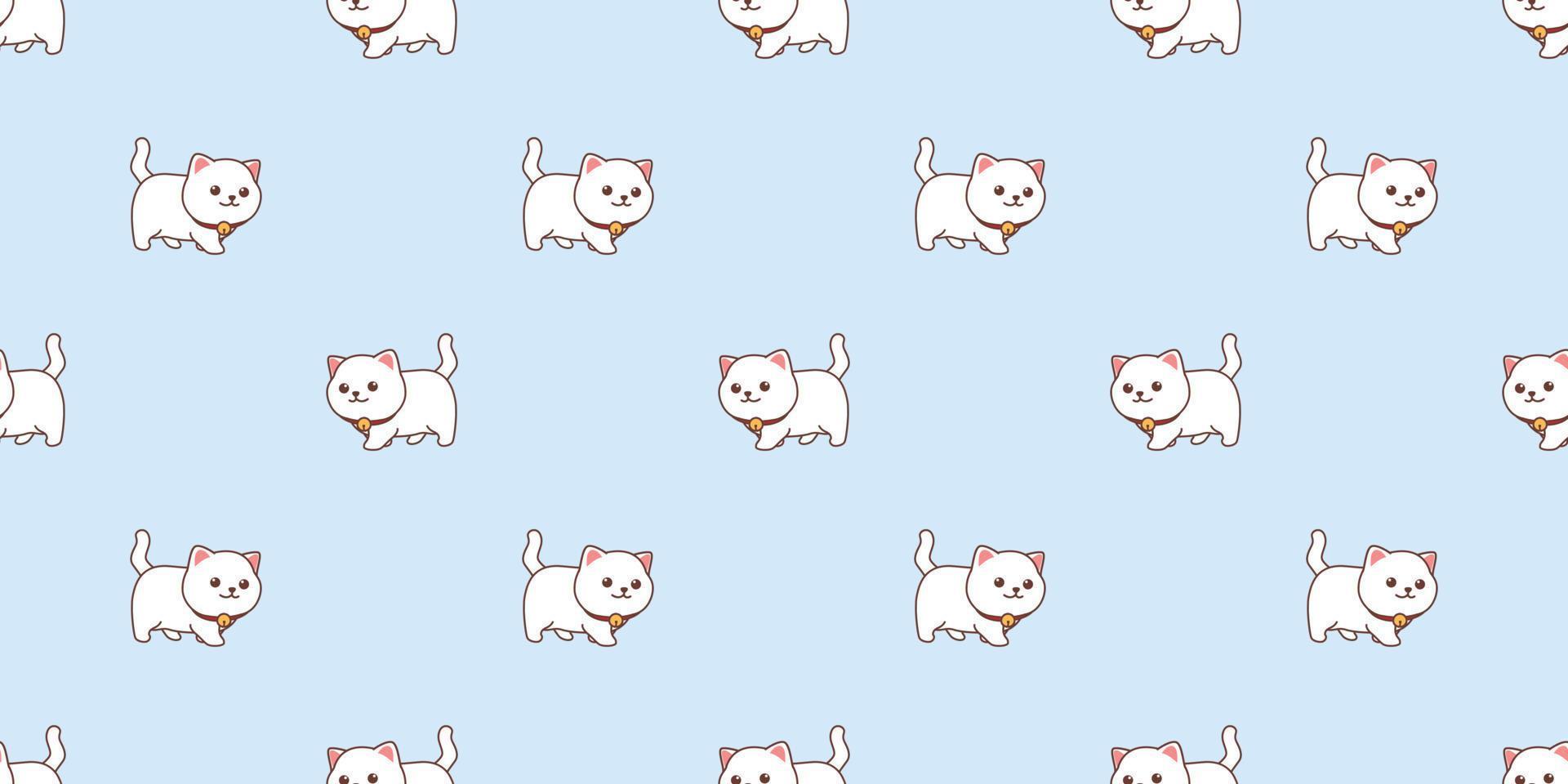 mignon chat blanc marche dessin animé motif sans couture, illustration vectorielle vecteur