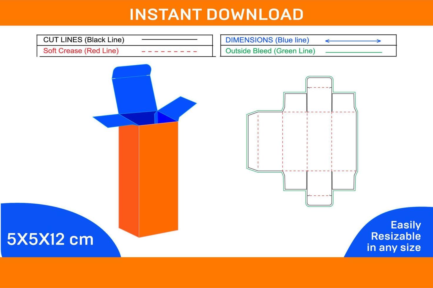 modèle de délimitation de boîte de papier à extrémité droite et boîte 3d de couleur boîte de boîte modifiable et modifiable découpe de boîte et boîte 3d vecteur