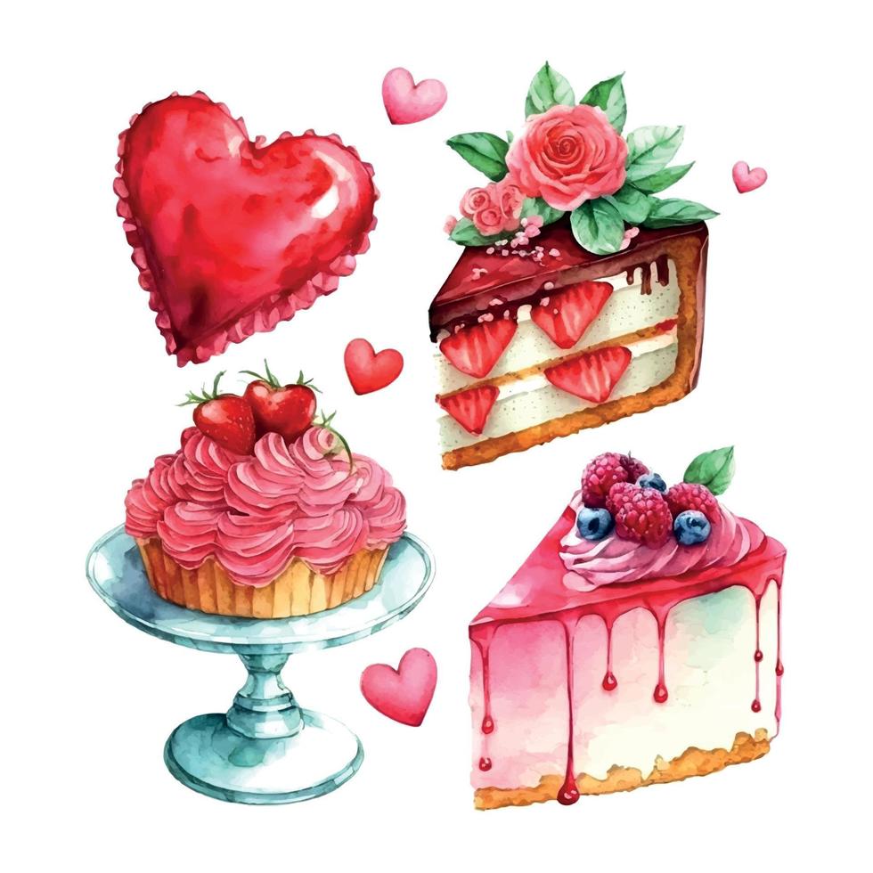 Image vectorielle objets et éléments mignons pour les cartes de la Saint-Valentin fleurs, coeur, bonbons, gâteau, clé, bonbons, rose, sucette, chariot de crème glacée vecteur