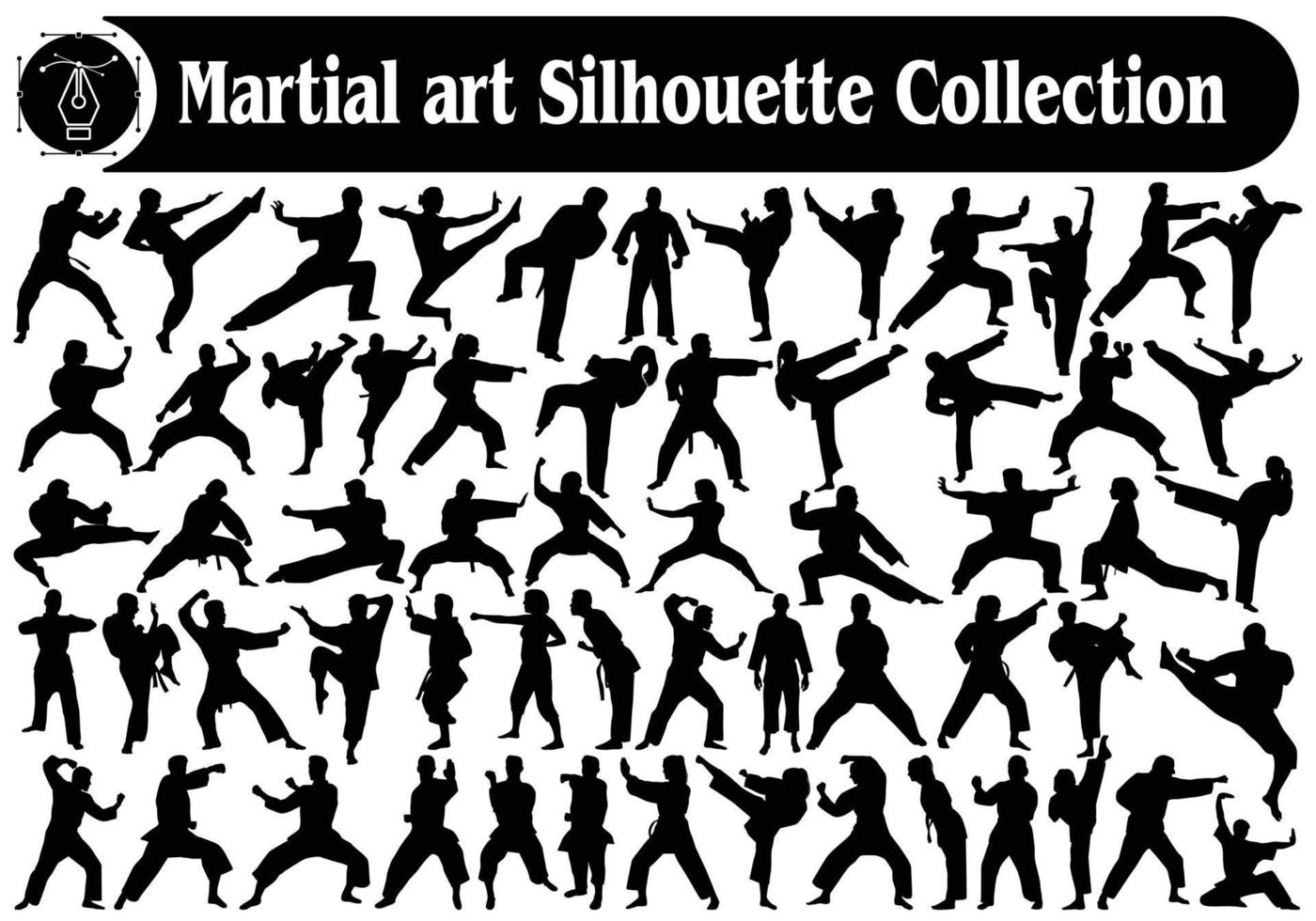 collection de vecteurs de silhouettes masculines ou féminines d'arts martiaux vecteur